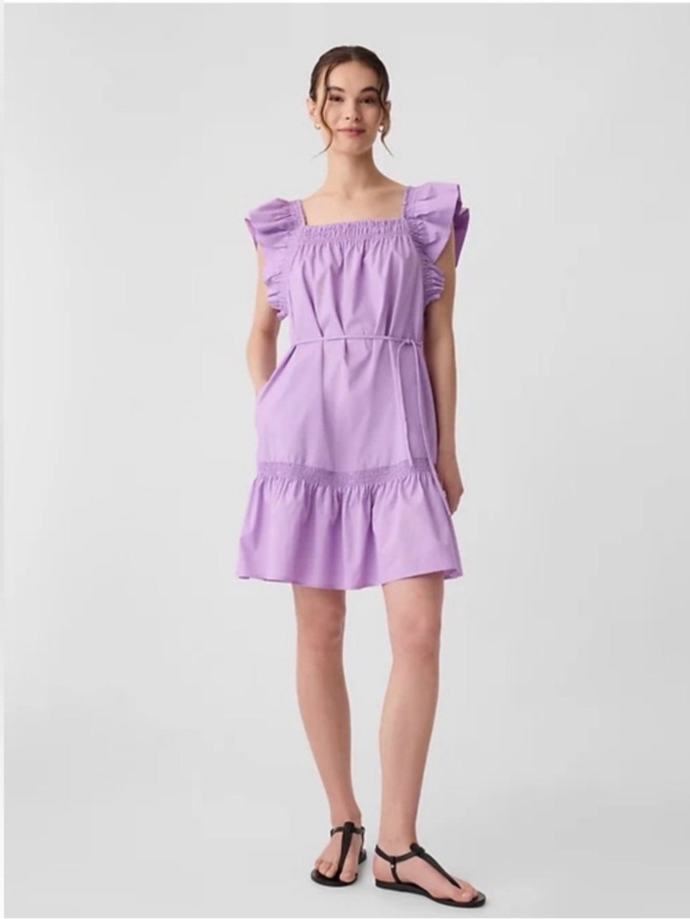 Gap Lilac Ruffle Sleeve Square-Neck Dress